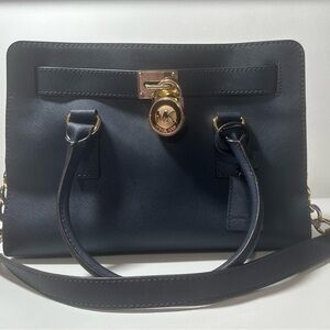 Michael Kors Dark Blue Satchel with Gold Accents